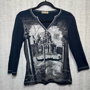 Blue Canyon Venice Italy Graphic Top 3/4 Sleeve Artsy Travel Tee